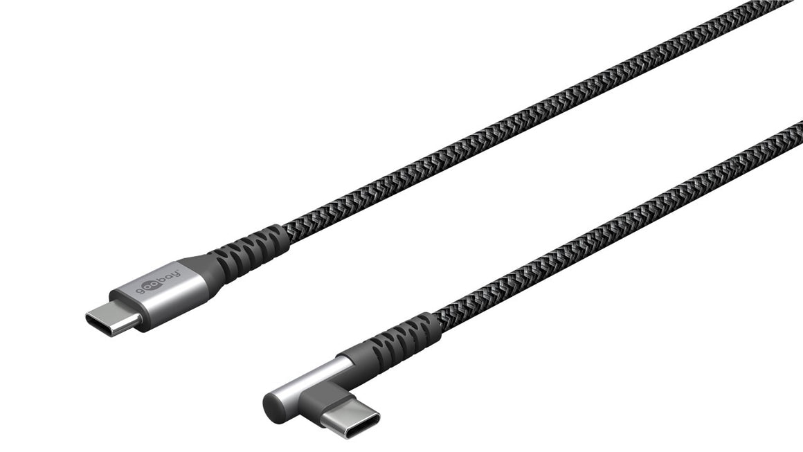 Cablu elegant extra-robust textil 1m 60W USB2.0 type C 90 grade - USB type C mufe metalice Goobay 64659