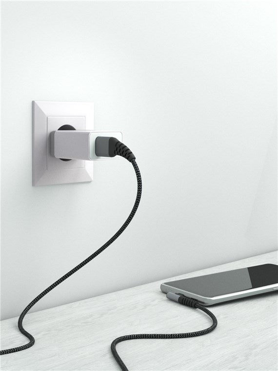 Cablu elegant extra-robust textil USB2.0 type C 90 grade - USB-A 0.5m 60W mufe metalice Goobay 64655
