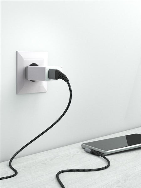 Cablu elegant extra-robust textil USB2.0 type C 90 grade - USB-A 0.5m 60W mufe metalice Goobay 64655