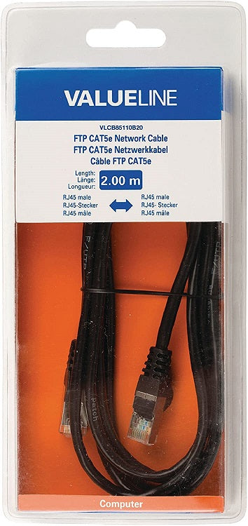 Cablu FTP Cat5e mufat patchcord RJ45-RJ45 2m negru Valueline