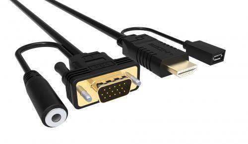 Cablu HDMI cu chip la VGA cu audio si alimentare micro USB 1.8m WELL