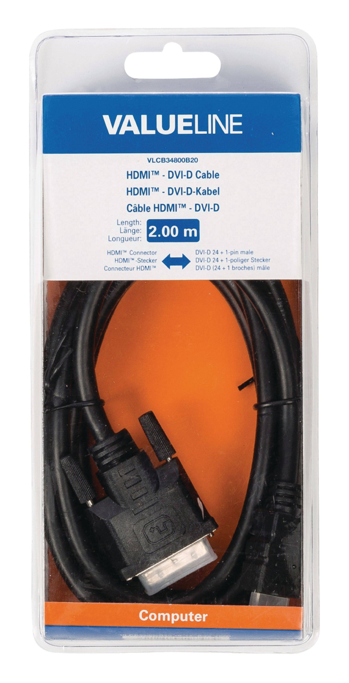 Cablu HDMI-DVI-D conector HDMI - DVI-D 24+1 tata 2m Valueline