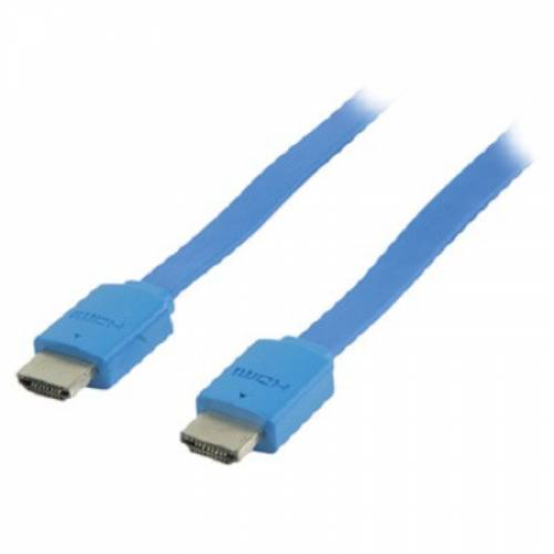 Cablu HDMI tata - HDMI tata High Speed cu Ethernet plat 2m albastru VALUELINE