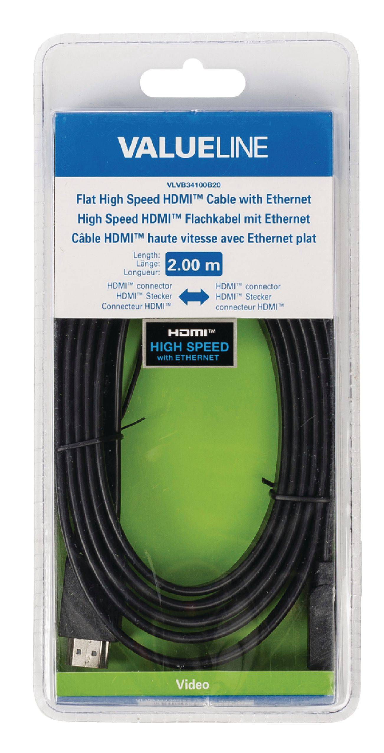 Cablu HDMI tata - HDMI tata plat 2m 4K High Speed cu Ethernet Valueline