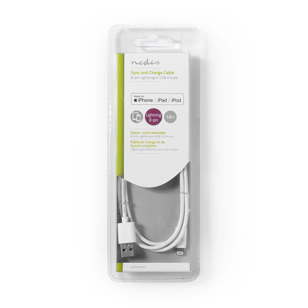 Cablu incarcator/date Apple Lightning 8-Pini - USB-A tata 1m 2.4A alb Nedis