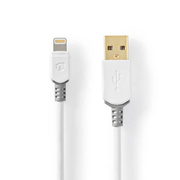 Cablu incarcator/date Apple Lightning 8-Pini - USB-A tata aurit 2m 2.4A alb Nedis