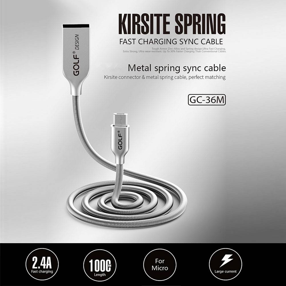 Cablu Kirsite Micro USB Golf 36M argintiu 1m 2.4A Fast Charging