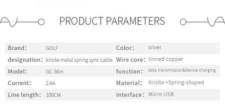 Cablu Kirsite Micro USB Golf 36M argintiu 1m 2.4A Fast Charging