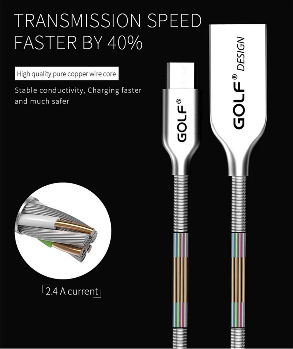 Cablu Kirsite Micro USB Golf 36M argintiu 1m 2.4A Fast Charging