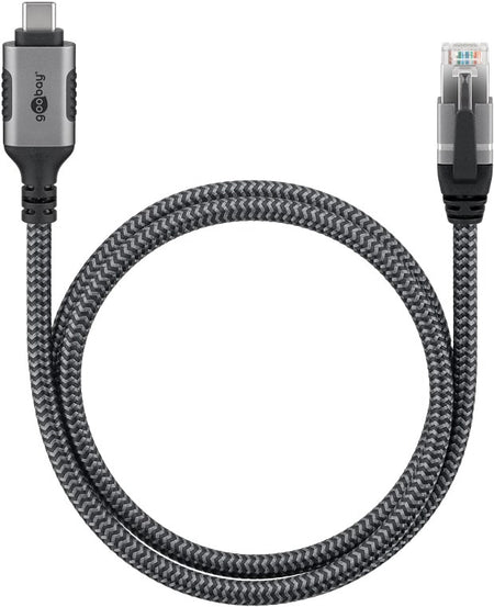 Cablu LAN Ethernet USB-C 3.1 la RJ45 1.5m Cat6 compatibil si pt. Apple Thunderbolt 3 negru Goobay 70697