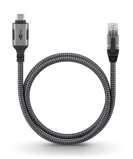 Cablu LAN Ethernet USB-C 3.1 la RJ45 1.5m Cat6 compatibil si pt. Apple Thunderbolt 3 negru Goobay 70697