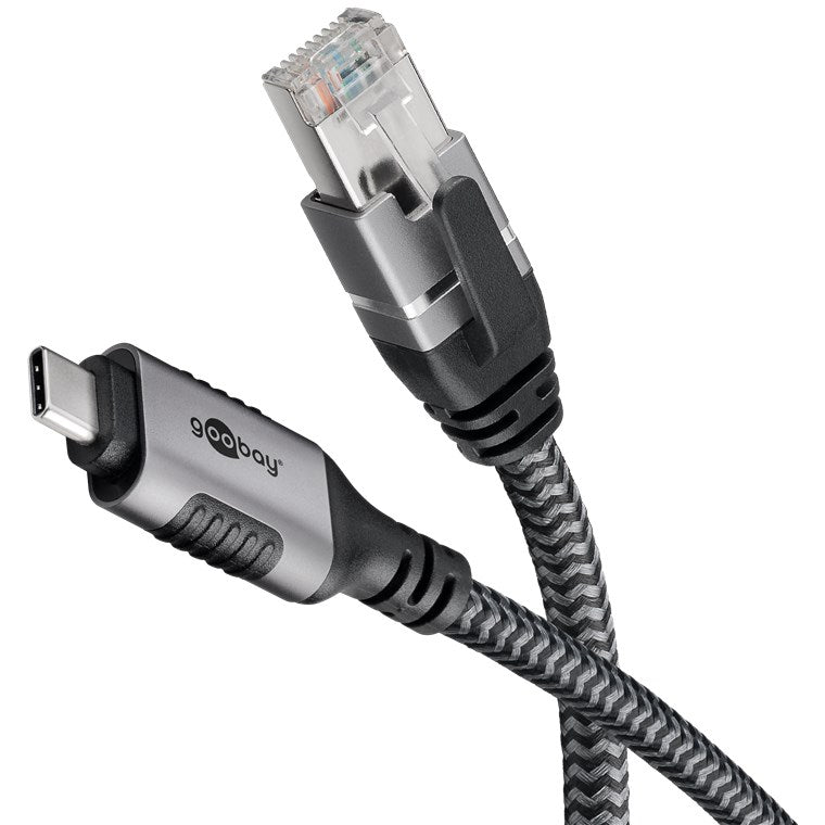 Cablu LAN Ethernet USB-C 3.1 la RJ45 1.5m Cat6 compatibil si pt. Apple Thunderbolt 3 negru Goobay 70697