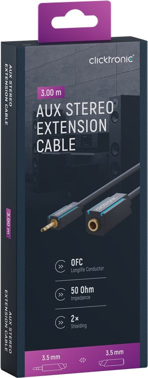 Cablu prelungitor audio Profesional Jack 3.5 mm 3m mama-tata stereo OFC cupru dublu ecaranat fara oxigen Clicktronic 70488