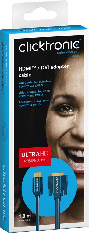 Cablu Profesional 1m HDMI - DVI 24+1 Ultra HD 4K 60Hz cupru AWG30 aurit Clicktronic