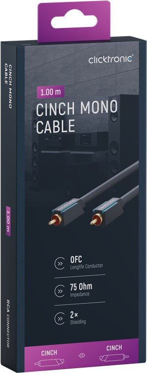 Cablu Profesional CLICKTRONIC audio 1x RCA 1m tata-tata aurit OFC cupru COAX 75 ohm Dublu ecranat 70443