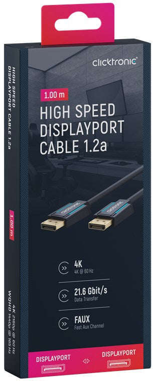 Cablu Profesional DisplayPort - DisplayPort 1m v1.2a 4K 60Hz 21.6Gbit/s AWG26 OFC Clicktronic 70710