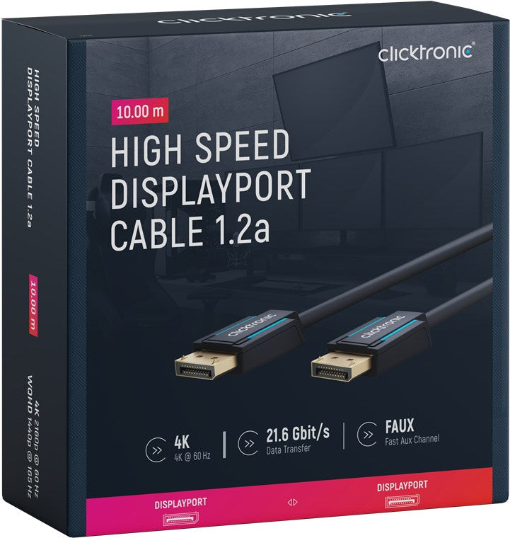 Cablu Profesional DisplayPort - DisplayPort 7.5m v1.2a 4K 60Hz 21.6Gbit/s AWG26 OFC Clicktronic 70714