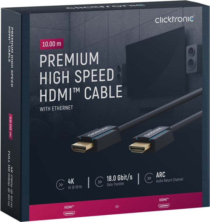 Cablu Profesional HDMI - HDMI 10m Ultra HD 4K 60Hz cu Ethernet OFC AWG24 aurit Clicktronic 70307