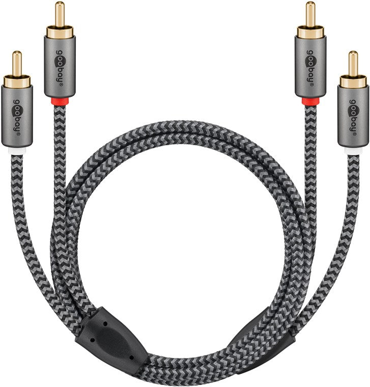 Cablu stereo 2x RCA tata-tata 0.5m premium extrem de flexibil textil negru Goobay Plus 65291