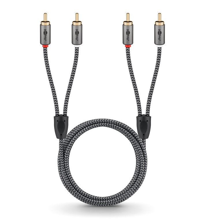 Cablu stereo 2x RCA tata-tata 0.5m premium extrem de flexibil textil negru Goobay Plus 65291