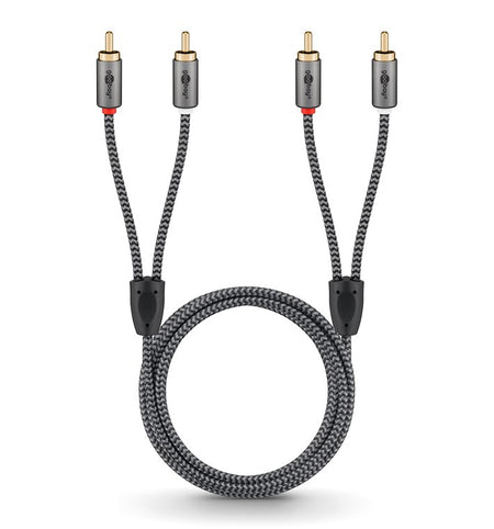 Cablu stereo 2x RCA tata-tata 0.5m premium extrem de flexibil textil negru Goobay Plus 65291