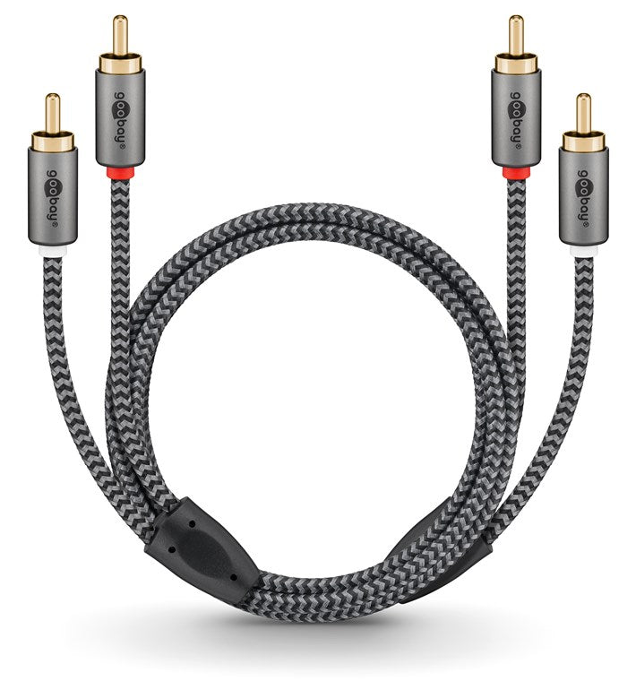 Cablu stereo 2x RCA tata-tata 0.5m premium extrem de flexibil textil negru Goobay Plus 65291