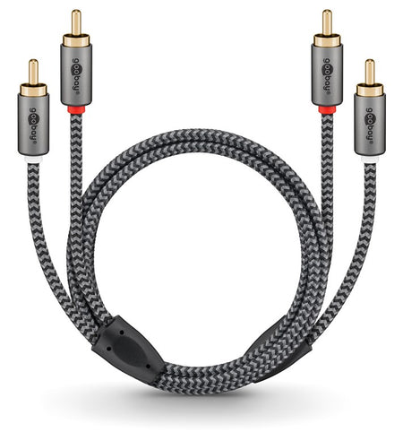 Cablu stereo 2x RCA tata-tata 0.5m premium extrem de flexibil textil negru Goobay Plus 65291