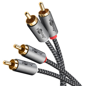 Cablu stereo 2x RCA tata-tata 0.5m premium extrem de flexibil textil negru Goobay Plus 65291