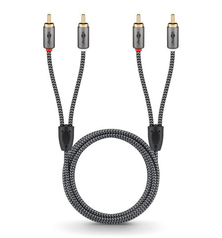 Cablu stereo 2x RCA tata-tata 1m premium extrem de flexibil textil negru Goobay Plus 65292