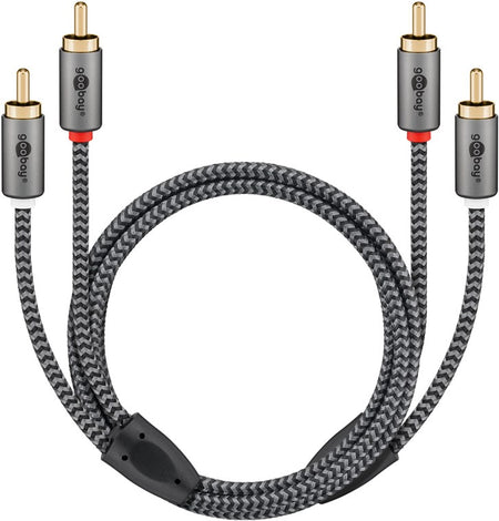 Cablu stereo 2x RCA tata-tata 3m premium extrem de flexibil textil negru Goobay Plus 65294