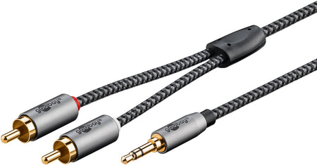 Cablu stereo premium extrem de flexibil Jack 3.5 mm tata - 2x RCA tata 0.5m cablu textil negru Goobay Plus 65284