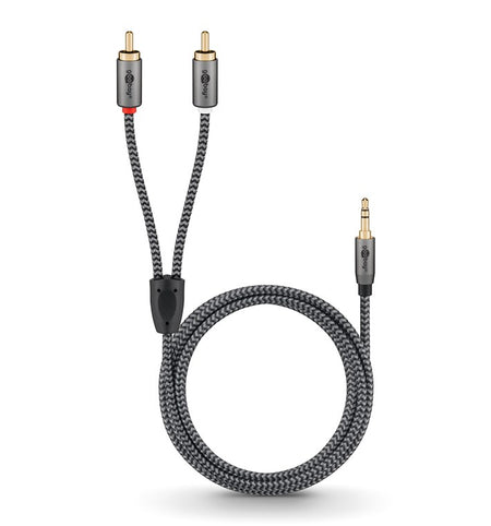 Cablu stereo premium extrem de flexibil Jack 3.5 mm tata - 2x RCA tata 0.5m cablu textil negru Goobay Plus 65284