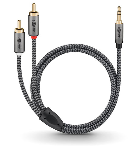 Cablu stereo premium extrem de flexibil Jack 3.5 mm tata - 2x RCA tata 0.5m cablu textil negru Goobay Plus 65284