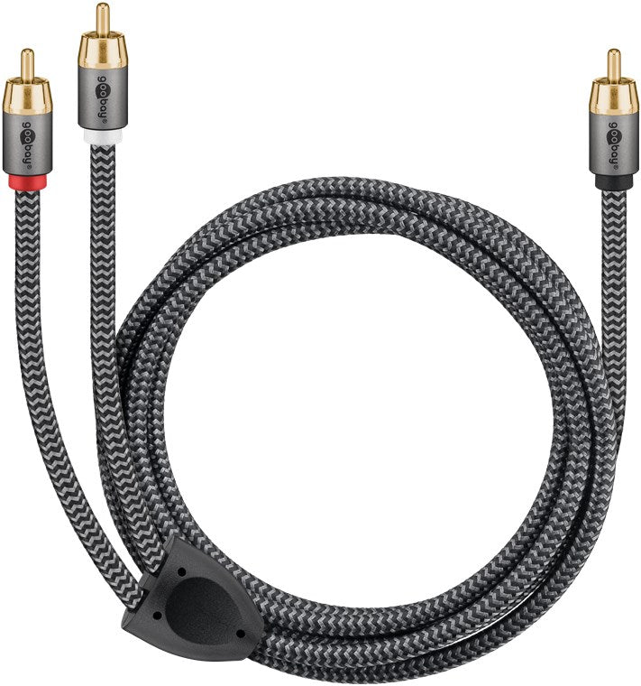 Cablu subwoofer premium flexibil RCA Y 10m RCA tata - 2x RCA tata negru Goobay Plus 65303