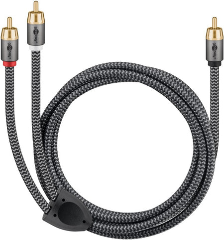 Cablu subwoofer premium flexibil RCA Y 10m RCA tata - 2x RCA tata negru Goobay Plus 65303