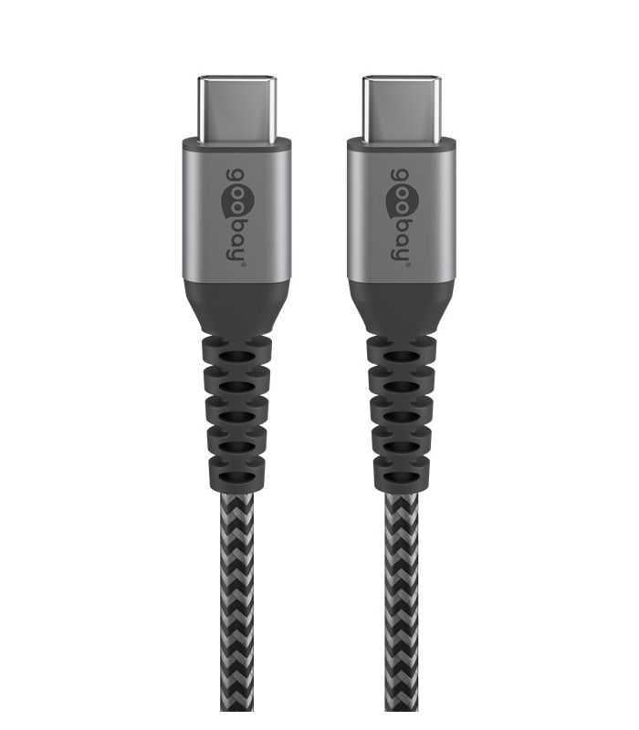 Cablu textil USB TYPE C tata-tata 0.5m 3A mufe metalice argintiu Goobay
