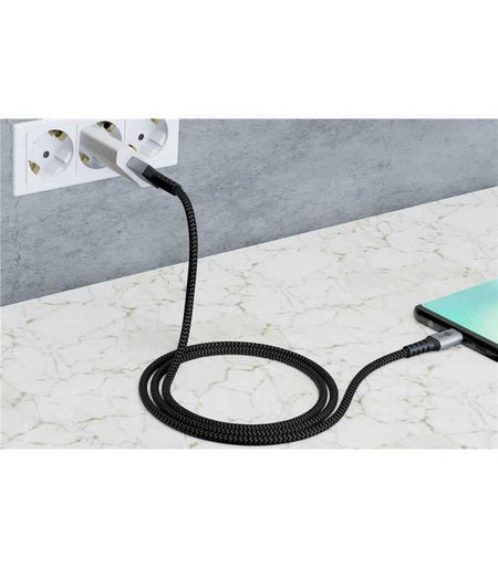 Cablu textil USB TYPE C tata-tata 0.5m 3A mufe metalice argintiu Goobay