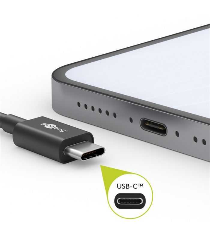 Cablu textil USB TYPE C tata-tata 0.5m 3A mufe metalice argintiu Goobay
