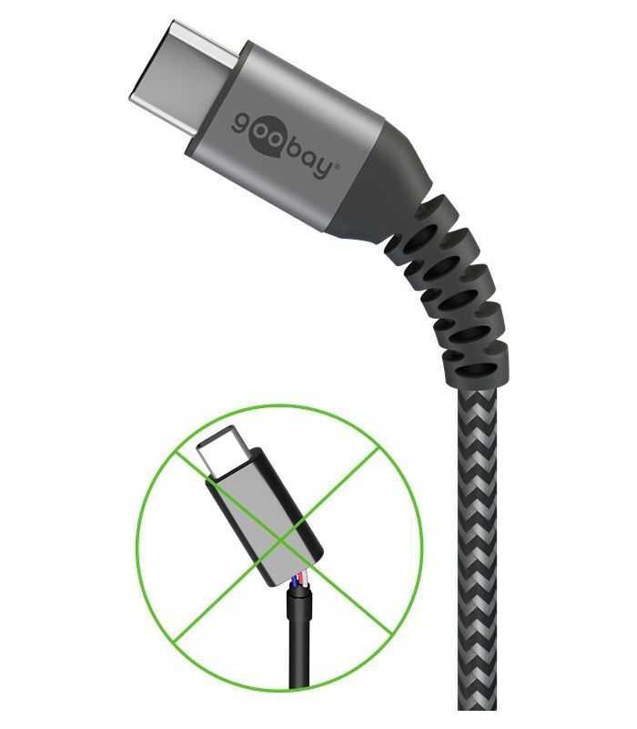 Cablu textil USB TYPE C tata-tata 0.5m 3A mufe metalice argintiu Goobay