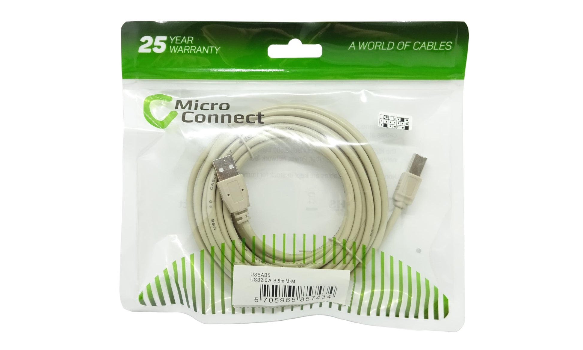 Cablu USB 2.0 A la USB B pentru impimanta 5m crem Micro Connect Gembird