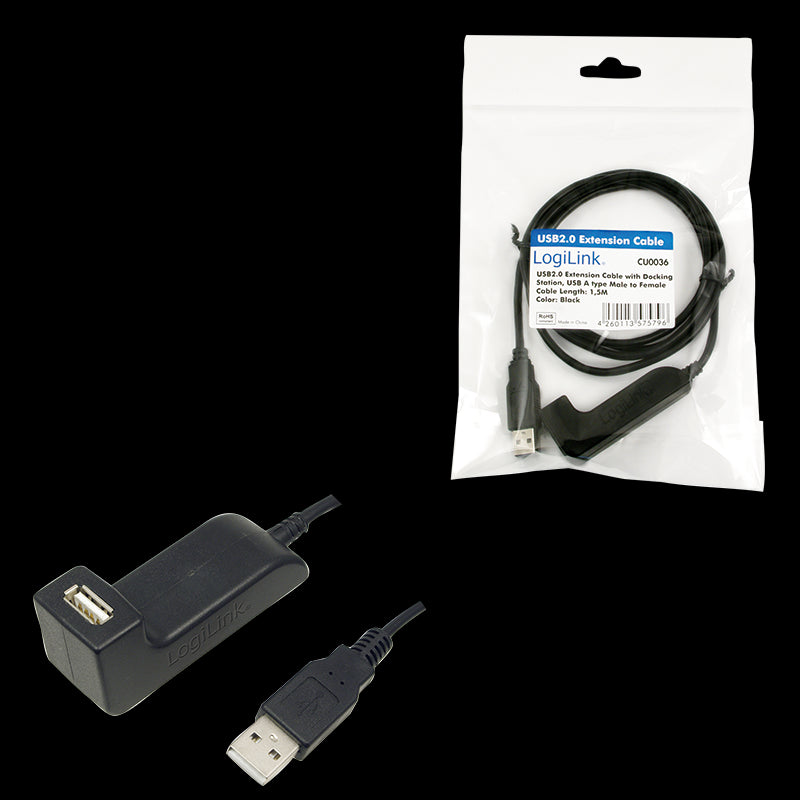 Cablu USB 2.0 A soclu mama - USB A mufa tata nichelat 1.5m negru LOGILINK