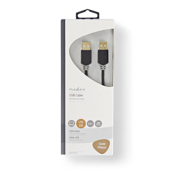 Cablu USB 2.0 A tata - A tata 2m Hi-Speed 480Mbps antracit Nedis