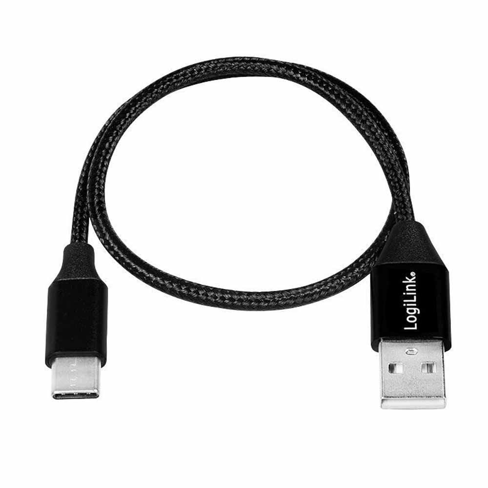 Cablu USB 2.0 A - USB type C 0.3m negru LOGILINK CU0139