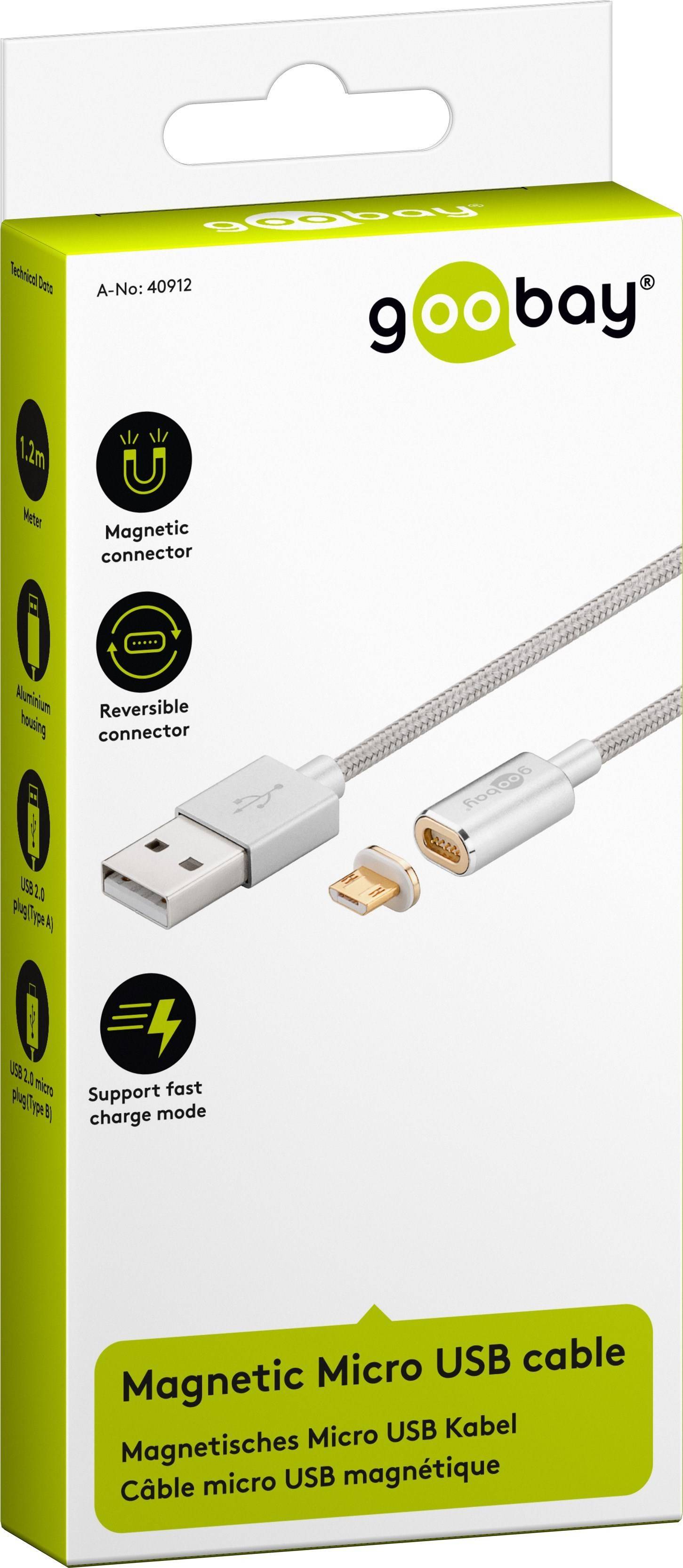 Cablu USB 2.0 cu mufa magnetica micro USB 1.2m argintiu Goobay