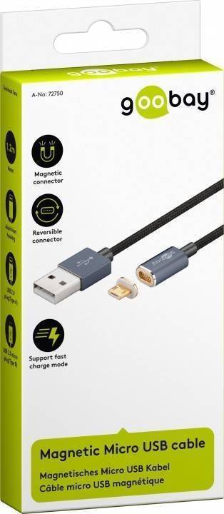 Cablu USB 2.0 cu mufa magnetica micro USB 1.2m negru Goobay