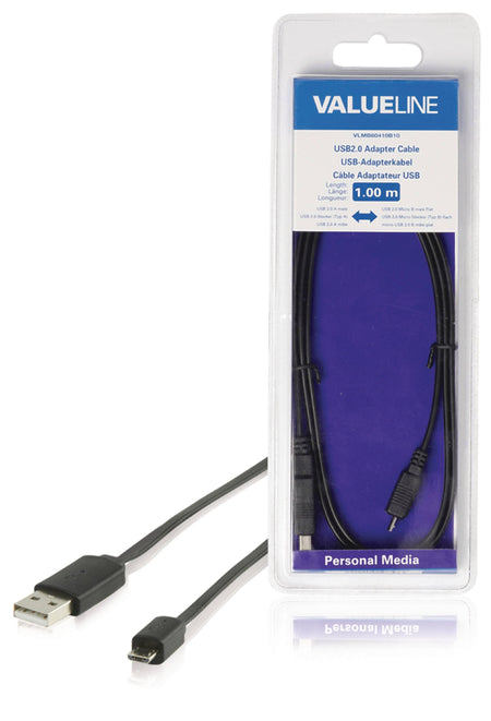 Cablu USB 2.0 USB A tata - micro USB B tata plat 1m negru Valueline