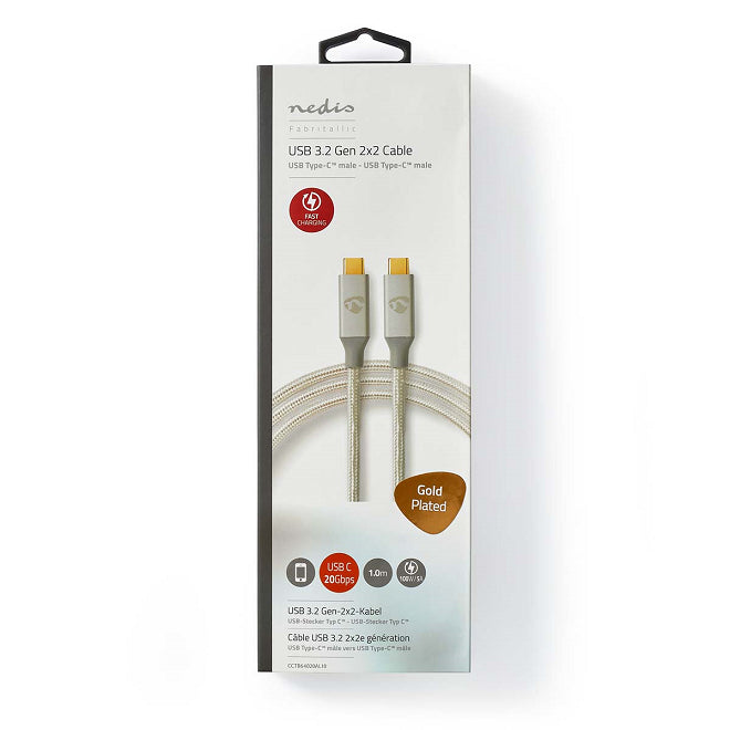 Cablu USB 3.2 Gen2x2 TYPE C tata-tata 20Gbps 1m 100W 5A argintiu Nedis