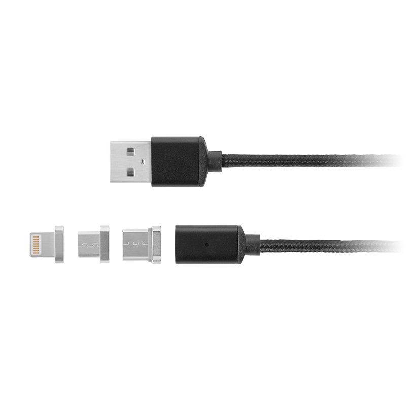 Cablu USB magnetic micro USB / Lightning 1m negru Kruger&Matz