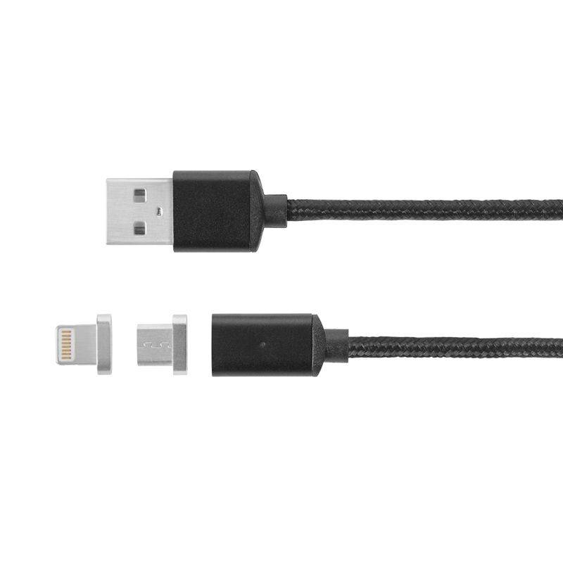 Cablu USB magnetic micro USB / Lightning 1m negru Kruger&Matz