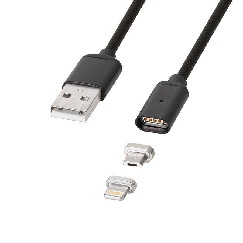 Cablu USB magnetic micro USB / Lightning 1m negru Kruger&Matz